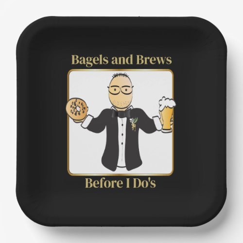 Groom Cartoon Funny Saying Bagel Wedding Brunch  Paper Plates