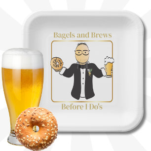 Groom Cartoon Funny Saying Bagel Wedding Brunch Paper Plates