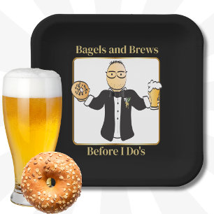 Groom Cartoon Funny Saying Bagel Wedding Brunch Paper Plates