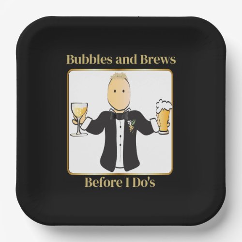 Groom Cartoon Funny Saying Beer Champagne Wedding Paper Plates
