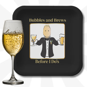 Groom Cartoon Funny Saying Beer Champagne Wedding Paper Plates