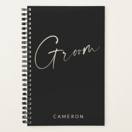 Groom | Chic Minimalist Personalized Black Notebook