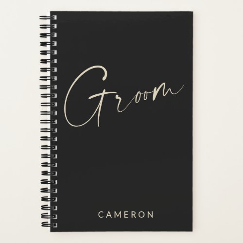 Groom  Chic Minimalist Personalized Black Notebook