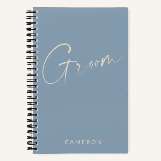 Groom | Chic Minimalist Personalized Dusty Blue Notebook (Front)