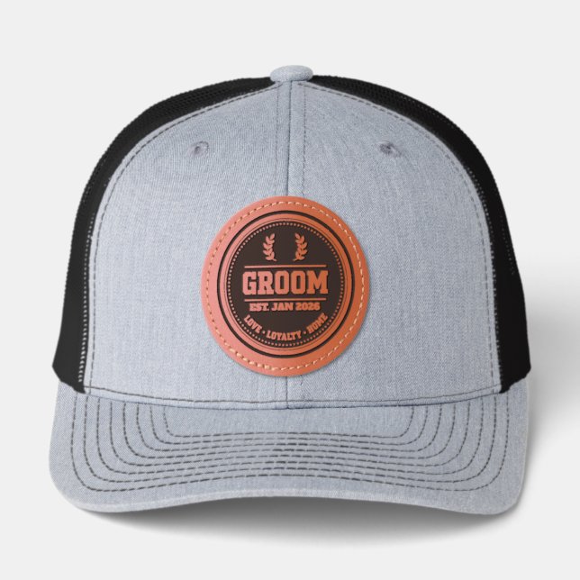 GROOM Clean Block Custom Leather Patch Hat (Front)
