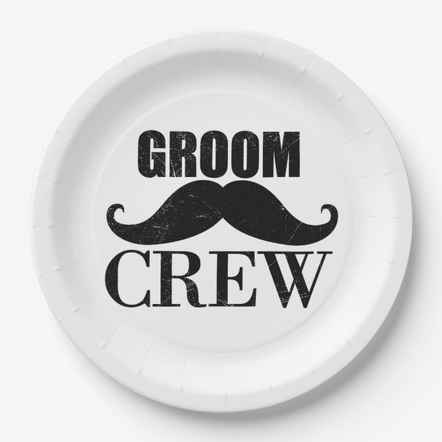 Groom Crew Bachelor Party Wedding Black Grunge Paper Plates (Front)