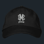 Groom Custom Wedding Monogram Baseball Cap<br><div class="desc">Surprise the groom with this cool baseball style cap that features his 3 letter monogram and the word groom below. Easily change the text and cap color to match your wedding theme/colors. This makes an awesome engagement or wedding favor gift. The coordinated caps look really nice in photos too! Simple...</div>