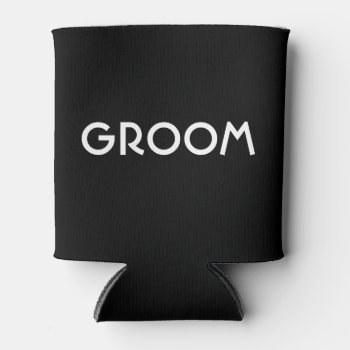 Groom Deco Black And White Can Cooler by iBella at Zazzle