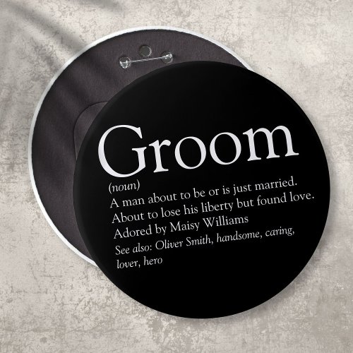 Groom Definition Stag Bachelor Party Wedding Button