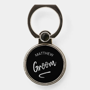 Groom Elegant Black White Personal Phone Ring Stand