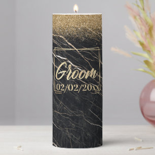 Groom Elegant: Golden Marble Celebration Pillar Candle