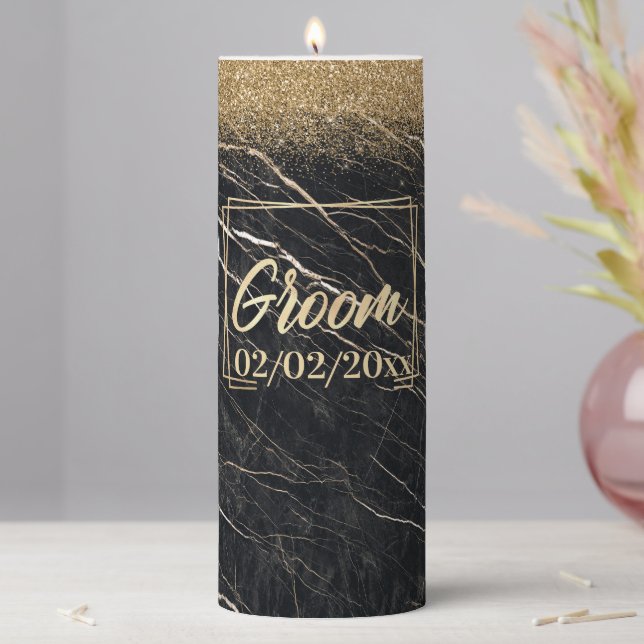 Groom Elegant: Golden Marble Celebration Pillar Candle (In Situ)