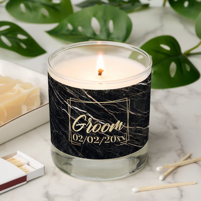 Groom Elegant: Golden Marble Celebration Scented Candle (Lit)