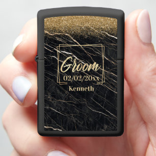 Groom Elegant: Golden Marble Celebration Zippo Lighter