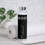 Groom elegant typography name script personalized  water bottle<br><div class="desc">Elegant chic black and white wedding water bottle personalized with custom groom's name in chic signature style calligraphy script.      Please note that the colors can be changed to match your specific color palette.</div>
