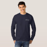 Groom Embroidered Long Sleeve T-Shirt<br><div class="desc">For the Groom shown is a navy-blue long sleeve t-shirt to relax in. White embroidered text on the front upper left chest area.
Customize this item or buy as shown.</div>