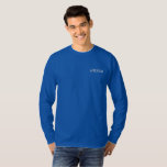 Groom Embroidered Long Sleeve T-Shirt<br><div class="desc">For the Groom shown is a royal-blue long sleeve t-shirt to relax in. White embroidered text on the front upper left chest area.
Customize this item or buy as shown.</div>