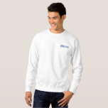 Groom Embroidered Sweatshirt<br><div class="desc">For the Groom shown is a white color long sleeve pullover sweatshirt to relax in. Royal Blue color embroidered text on the front upper left chest area.
Customize this item or buy as shown.</div>