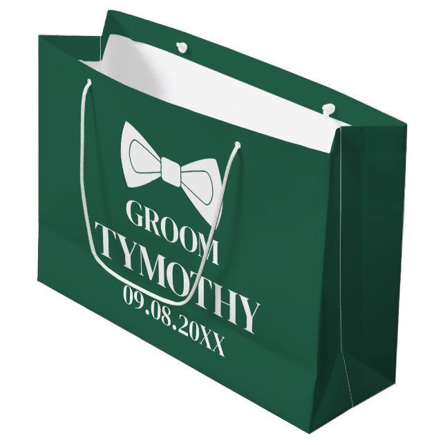 Groom Emerald Green Elegant Modern Gifts Wedding Large Gift Bag (Front Angled)