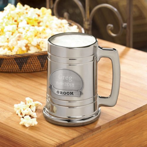 Groom Engraved Medallion on Gunmetal Beer Mug