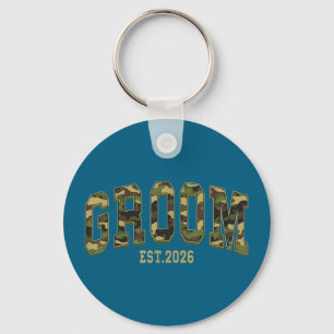 Groom est 2026 camo camouflage couples matching keychain