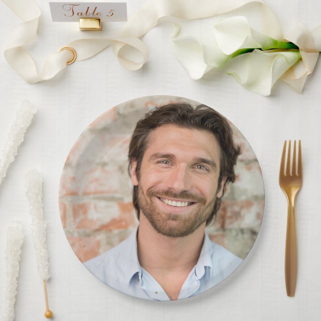 Groom Face Photo Bachelorette Party Paper Plates (Wedding)