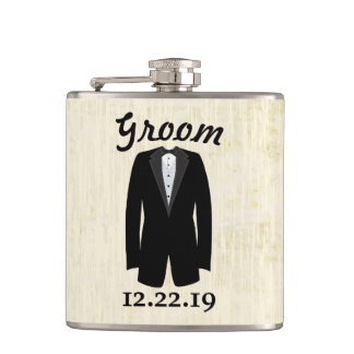 Groom Flask Tuxedo black Tie