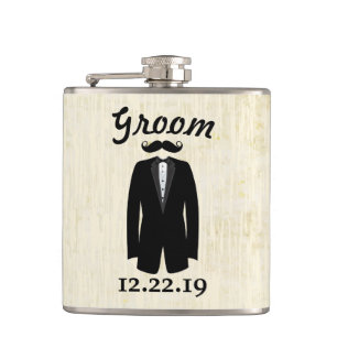 Groom Flask Tuxedo black Tie