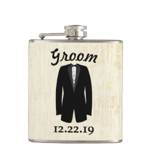 Groom Flask Tuxedo black Tie