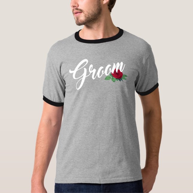 Groom Floral Wedding Calligraphy Ringer Shirt (Front)