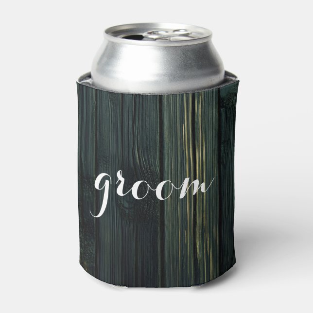 GROOM For Him Wedding Black Can Cooler (Can Front)