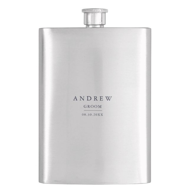 Groom Gift Navy Blue Minimalist Wedding Flask (Front)