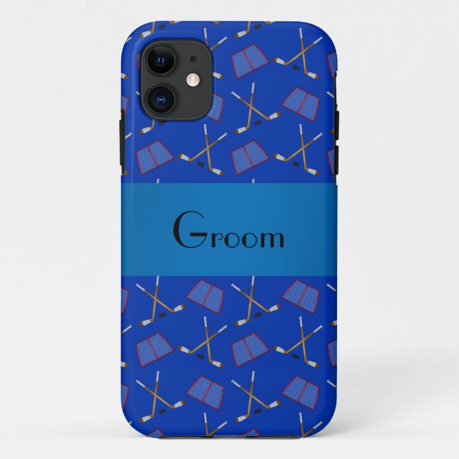 Groom gifts blue hockey pattern Case-Mate iPhone case (Back)