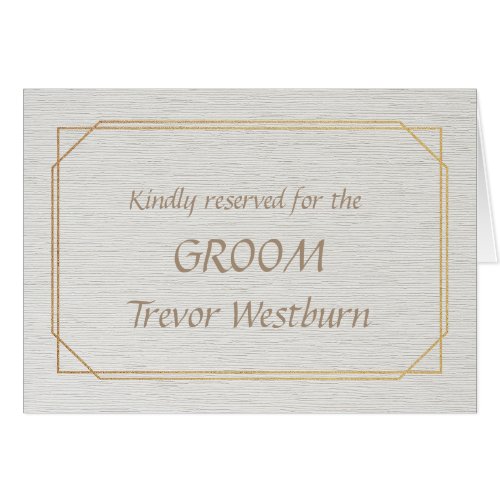GROOM Gold and White Place Name Card