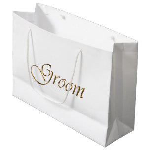 Groom, gold script elegant calligraphy large gift bag