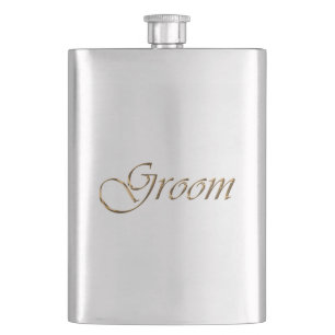 Groom, gold script elegant chic flask