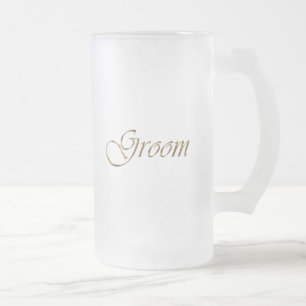 Groom, gold script elegant chic frosted glass beer mug
