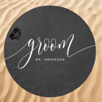 Groom Gray And White Custom Name Beach Towel