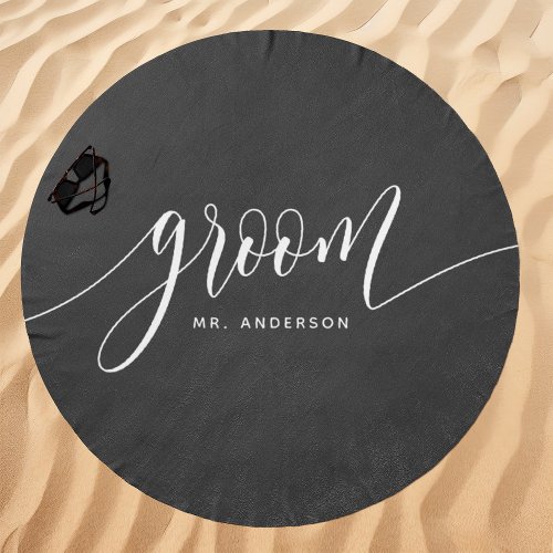 Groom Gray And White Custom Name Beach Towel