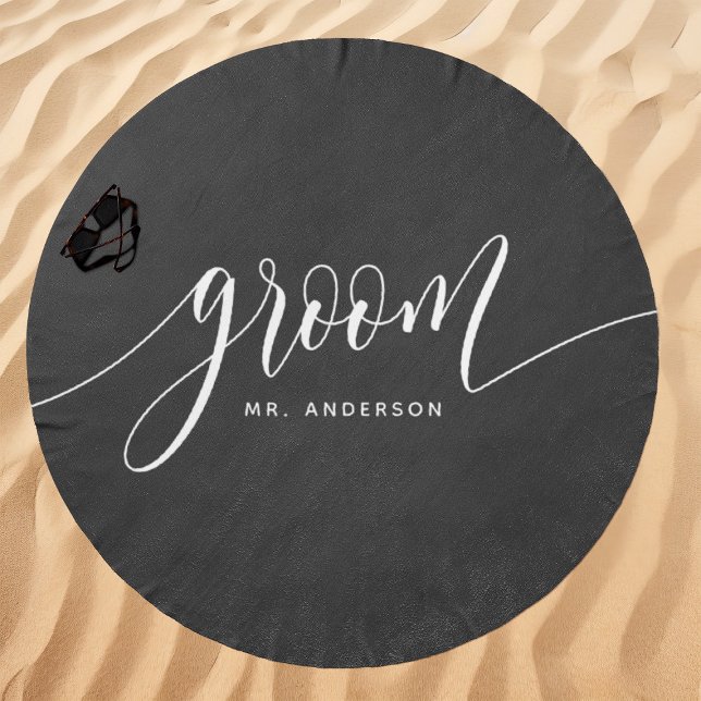Groom Gray And White Custom Name Beach Towel (Creator Uploaded)