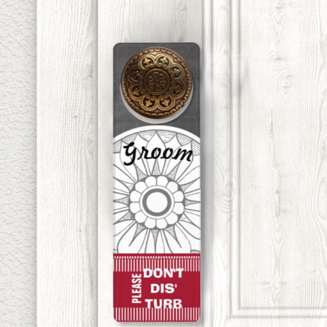 Groom Gray Red Retro Medallion Pattern Door Hanger (Creator Uploaded)