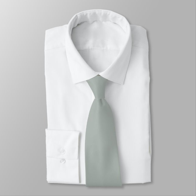 Groom Groomsmen Initial Silvery Sage Green Wedding Neck Tie (Tied)