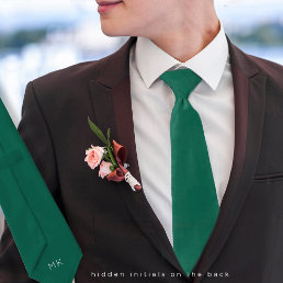 Groom Groomsmen Initials Emerald Green Wedding Neck Tie