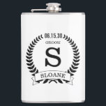 Groom Initial Flask<br><div class="desc">This 8 oz. flask is perfect for the groom. It is traditional yet modern. It'd be great for a bachelor party or weekend. Get one for everybody in the bridal party - they'll love it! The title can easily be changed to best man, groomsman, usher, etc.</div>