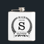 Groom Initial Flask<br><div class="desc">This 6 oz. flask is perfect for the groom.  It is traditional yet modern.  It'd be great for a bachelor party or weekend.  Get one for everybody in the bridal party - they'll love them!   The title can easily be changed to best man,  groomsman,  usher,  etc.</div>