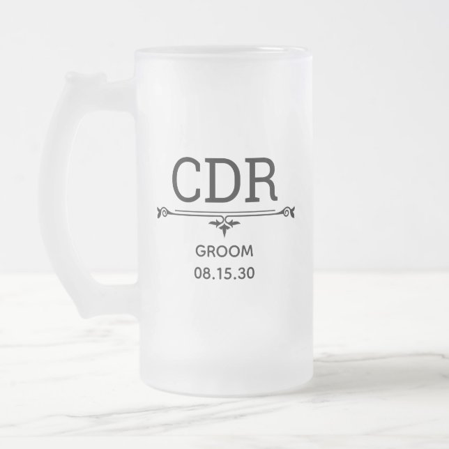 Groom Initials Frosted Glass Beer Mug (Left)