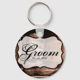 Groom Key Chain Cowboy Boots Barn Wood Rustic Coun