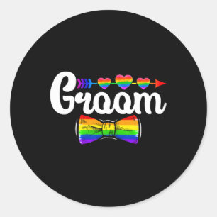 Groom Lgbt Pride Gay Bachelor Wedding Engagement L Classic Round Sticker