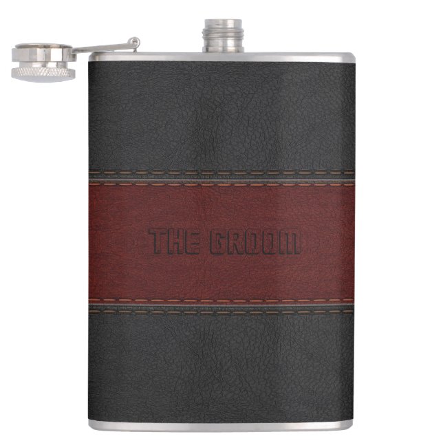 Groom Masculine Red & Black Leather Texture Flask (Opened)