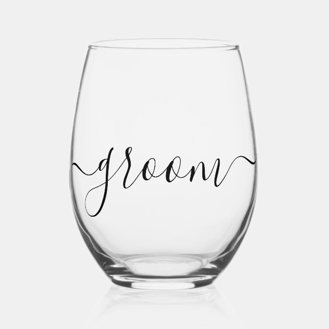 Groom Minimalist Stemless Wine Glass (Front)